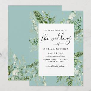 Elegant Duck Egg Eucalyptus Wedding Einladung