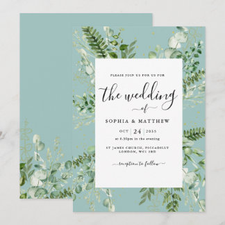 Elegant Duck Egg Eucalyptus Wedding Einladung