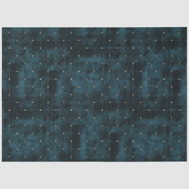 Elegant, dunkel, Aquamarin Velvet Gold Dots Luxus Seidenpapier (Vorderseite)