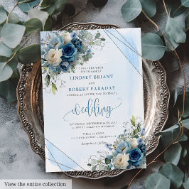 Elegant dunkelblaue Rose Silver Frame Wedding Einladung