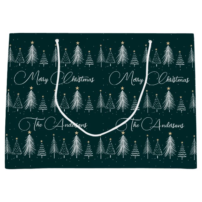Elegant dunkelgrüne weiße Pinienbäume Weihnachten Große Geschenktüte (Vorderseite)