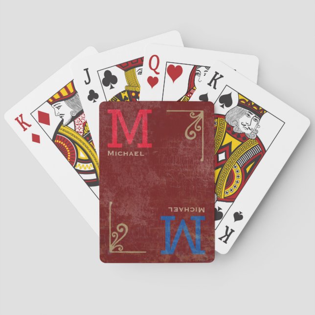 elegant dunkelrot mit Monogramm Spielkarten (Rückseite)