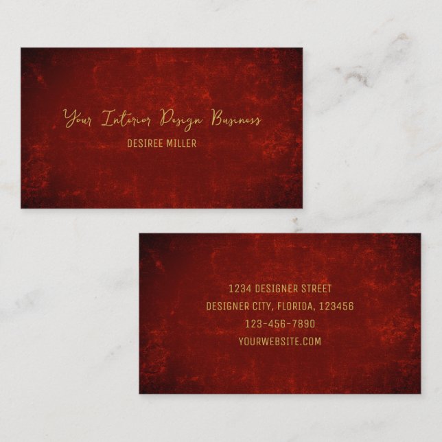 Elegant dunkelrote Textur Gold Schwarzes Land Rust Visitenkarte (Vorne/Hinten)