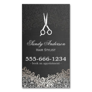 Elegant Dunkelsilber Damask Haar Salon Ernennung Magnetische Visitenkarte