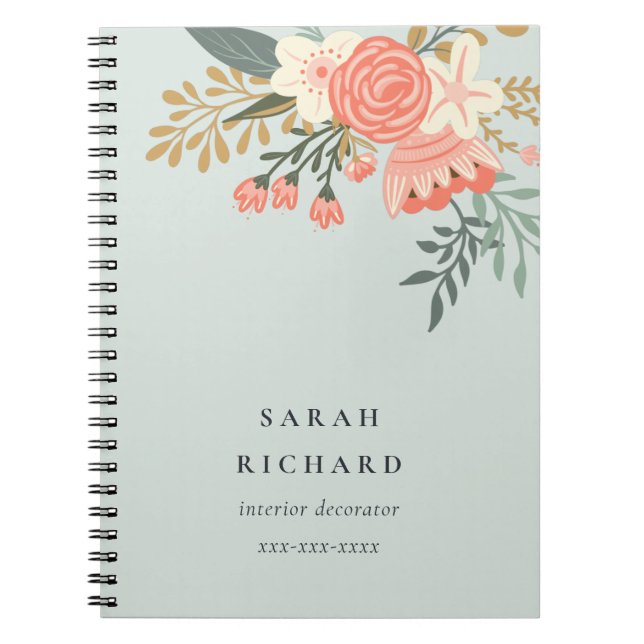 Elegant Dusky Blue Orange Blush Ambrosia Floral Notizblock (Vorderseite)