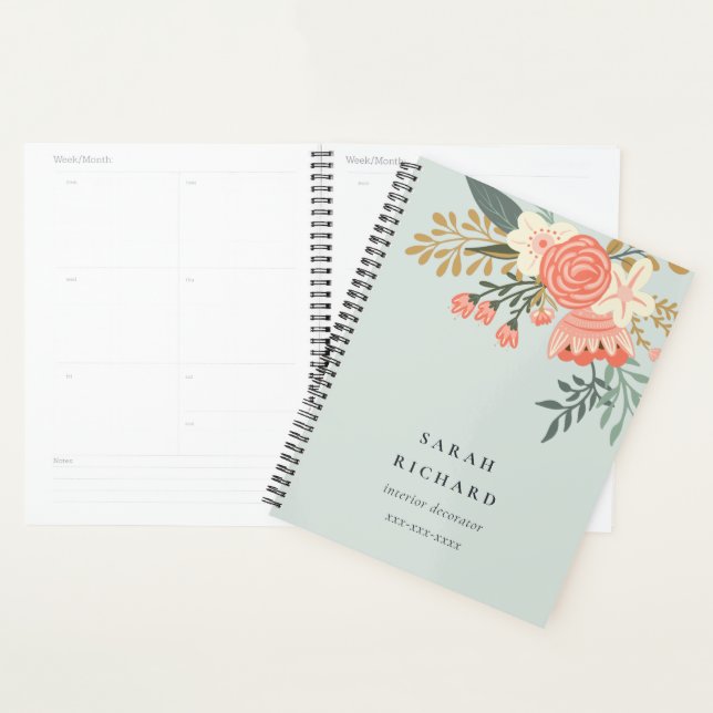 Elegant Dusky Blue Orange Blush Ambrosia Floral Planer (Anzeige)
