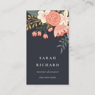 Elegant Dusky Orange Blush Black Ambrosia Floral Visitenkarte