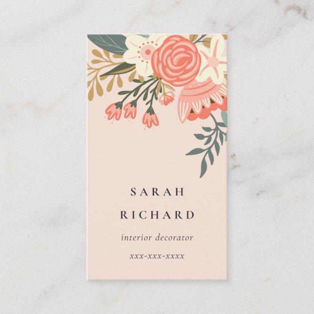 Elegant Dusky Orange Blush Pink Ambrosia Floral Visitenkarte (Vorderseite)