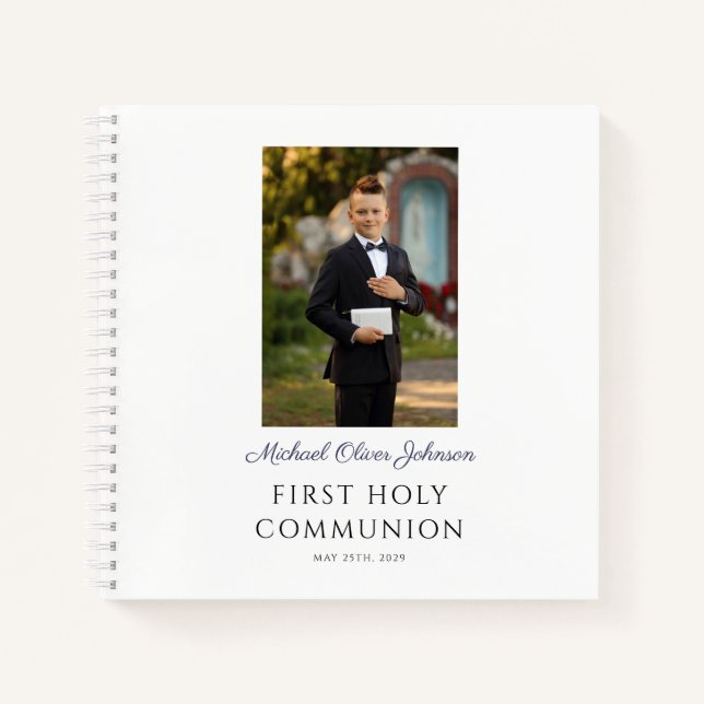 Elegant Dust Blue First Communion Gästebuch Notizbuch (Vorderseite)