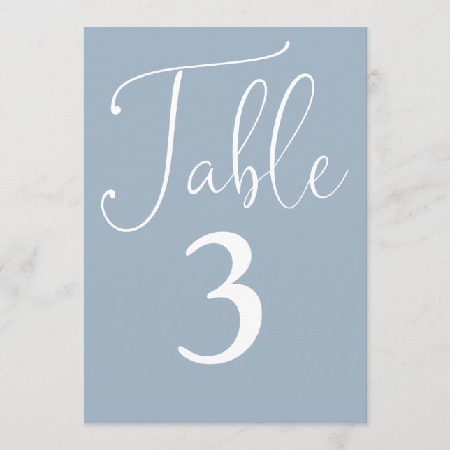 Elégant Dusty Bleu Simple Grand Numéro De Table (Devant)