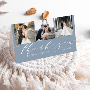 Elégant Dusty Blue 3 Photo Collage Merci