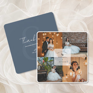 Elegant Dusty Blue 4 Foto Collage Wedding Dankeskarte
