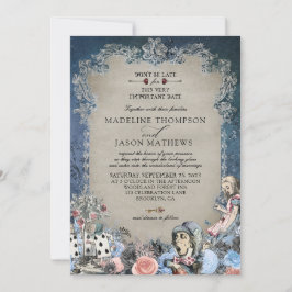 Elegant Dusty Blue Alice im Wunderland Wedding Einladung