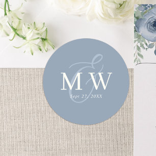 Elegant Dusty Blue Ampersand Monogram Wedding Runder Aufkleber