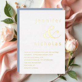 Elegant Dusty Blue Ampersand Wedding Gold Folieneinladung