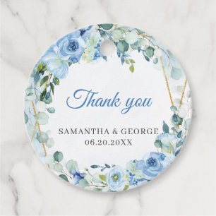 Elegant Dusty Blue and Gold Rahmen Hochzeit mit Fl Geschenkanhänger