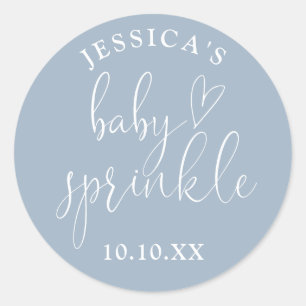 Elegant Dusty Blue Baby Sprinkle Dusche Gefallen Runder Aufkleber