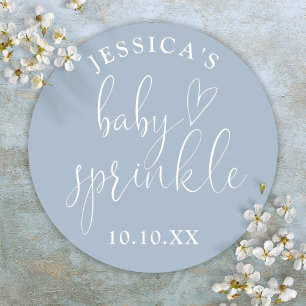 Elegant Dusty Blue Baby Sprinkle Dusche Gefallen Runder Aufkleber