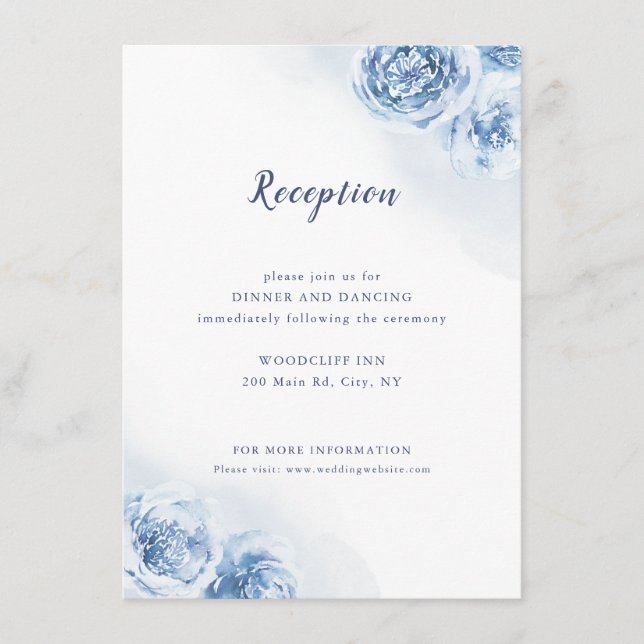 Elegant dusty Blue Blues Hochzeitsempfang Begleitkarte (Vorderseite)