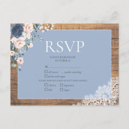 Elegant Dusty Blue Blush Bloral Lace Wedding RSVP Einladungspostkarte