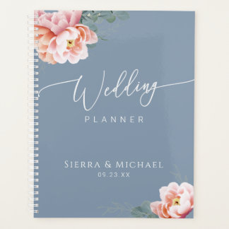 Elegant Dusty Blue Blush Blumengrün Hochzeit Planer