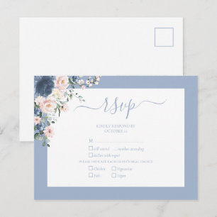 Elegant Dusty Blue Blush Lace Script UAWG Einladungspostkarte