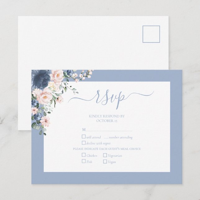 Elegant Dusty Blue Blush Lace Script UAWG Einladungspostkarte (Vorne/Hinten)