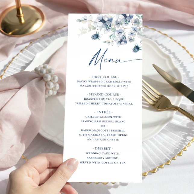Elegant Dusty Blue Bohemisch Winter Foliage Weddin Menükarte (Von Creator hochgeladen)