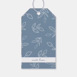 Elegant Dusty Blue Boho Blätter Muster Geschenkanhänger