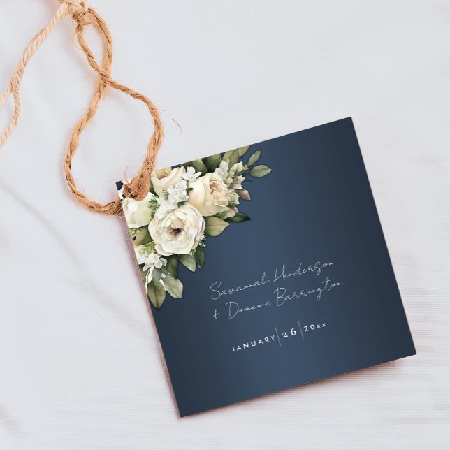 Elegant Dusty Blue Boho Rose Wedding Geschenkanhänger (Von Creator hochgeladen)