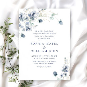 Elegant Dusty Blue Boho Winter Foliage Wedding Einladung