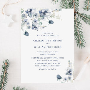 Elegant Dusty Blue Boho Winter Foliage Wedding Einladung