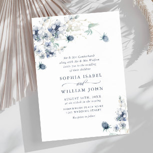 Elegant Dusty Blue Boho Winter Foliage Wedding Einladung
