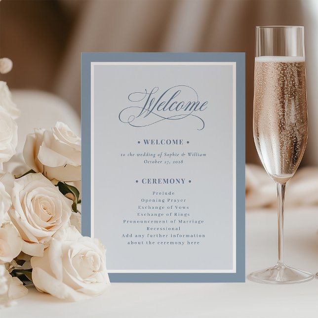 Elegant Dusty Blue Border | Luxe Wedding Welcome Programm (Von Creator hochgeladen)