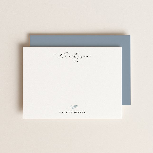 Elegant Dusty Blue Botanical Thank You Mitteilungskarte (Von Creator hochgeladen)