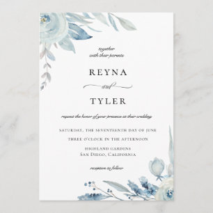 Elegant Dusty Blue Botanical Wedding Einladung
