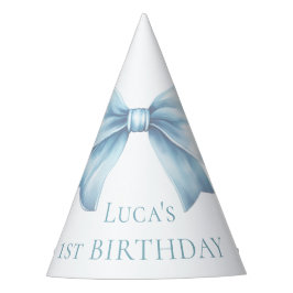 Elegant Dusty Blue Bow First Boy Birthday Partyhütchen