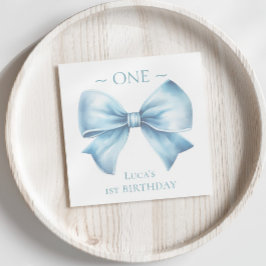 Elegant Dusty Blue Bow First Boy Birthday Serviette