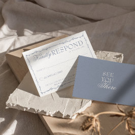 Elegant Dusty Blue Branches Boho Old Money Wedding RSVP Karte