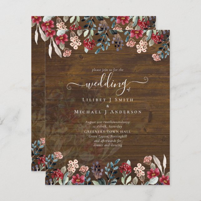 Elegant Dusty Blue Burgundy Floral Wedding (Vorne/Hinten)