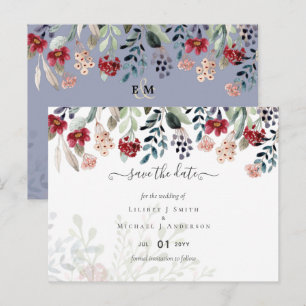 Elegant Dusty Blue Burgundy Floral Wedding Postkarte