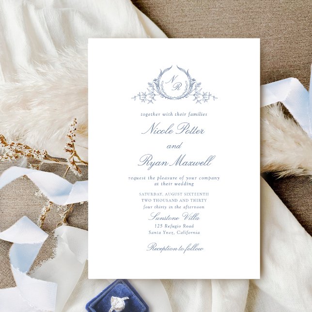 Elegant Dusty Blue Calligraphy Dusty Blue Wedding Einladung (Von Creator hochgeladen)