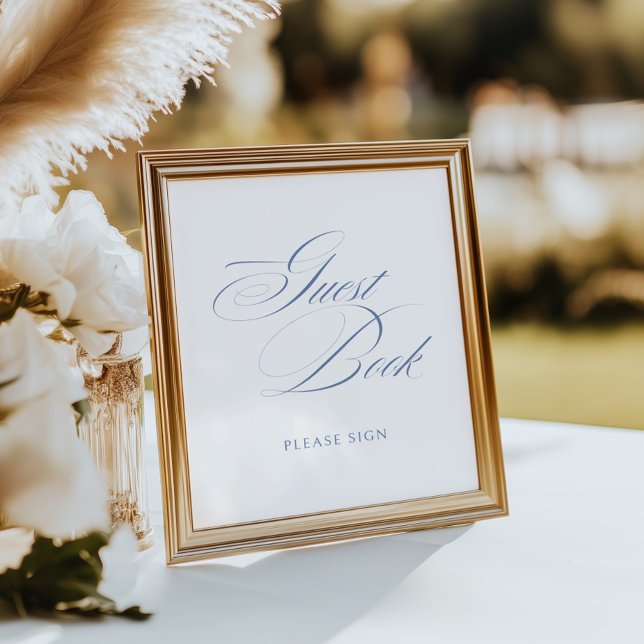 Elegant Dusty Blue Calligraphy Guest Book Wedding Poster (Von Creator hochgeladen)
