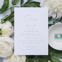 Elégant Dusty Blue Calligraphy Mariage carte détai