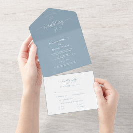 Elegant Dusty Blue Calligraphy Wedding All In One Einladung