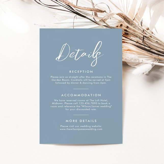 Elegant Dusty Blue Calligraphy Wedding Details Begleitkarte (Von Creator hochgeladen)