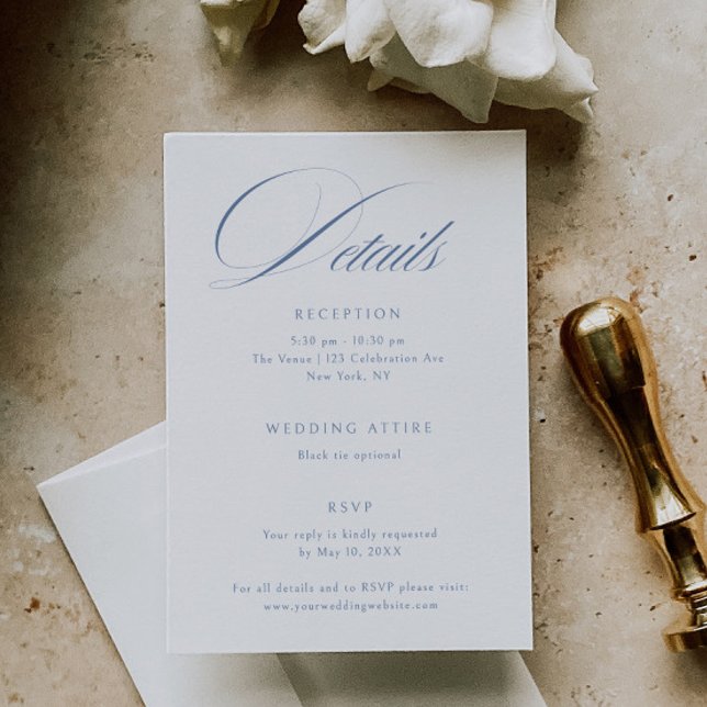 Elegant Dusty Blue Calligraphy Wedding Details Begleitkarte (Von Creator hochgeladen)