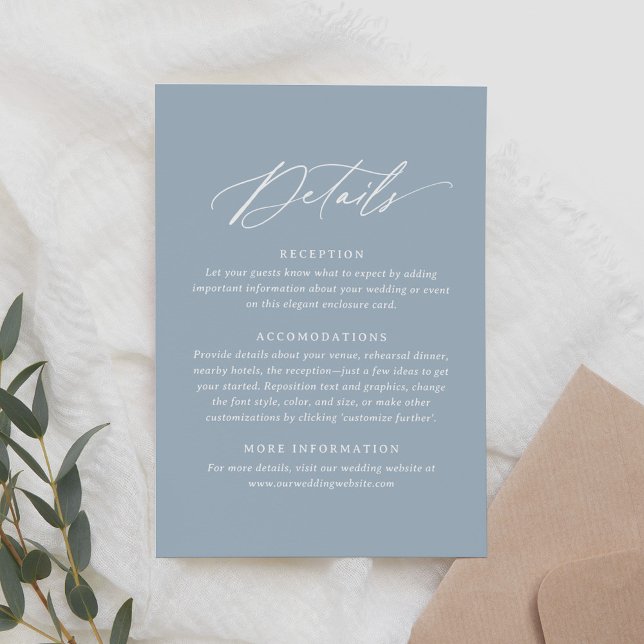 Elegant Dusty Blue Calligraphy Wedding Details RSVP Karte (Von Creator hochgeladen)