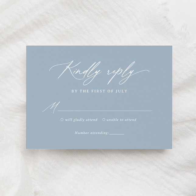 Elegant Dusty Blue Calligraphy Wedding RSVP Karte (Von Creator hochgeladen)