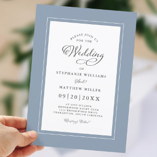 Elegant Dusty Blue Chic Modern Calligraphy Wedding Einladung